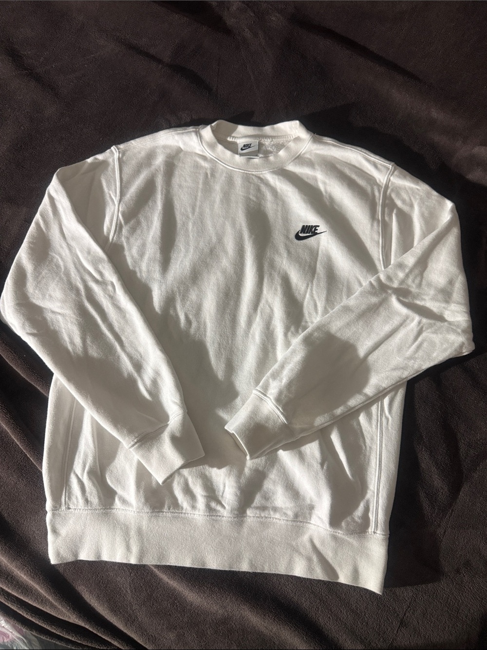 Nike White Crewneck Sweatshirt with Black Swoosh
